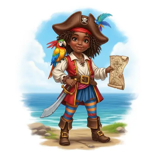 Adorable Black Pirate Girl with Playful Glint | Sea Adventure