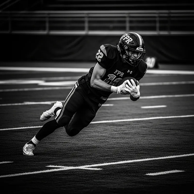 Dynamic High-Speed Football Player in FPR League, Dramatic Black and White Action