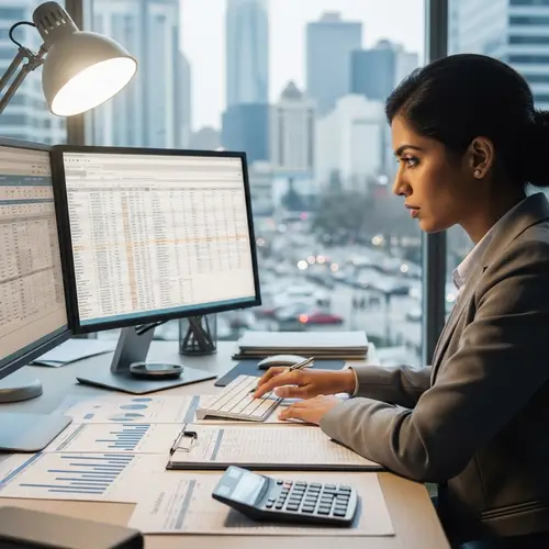 Professional South Asian Female Accountant Working on Computer