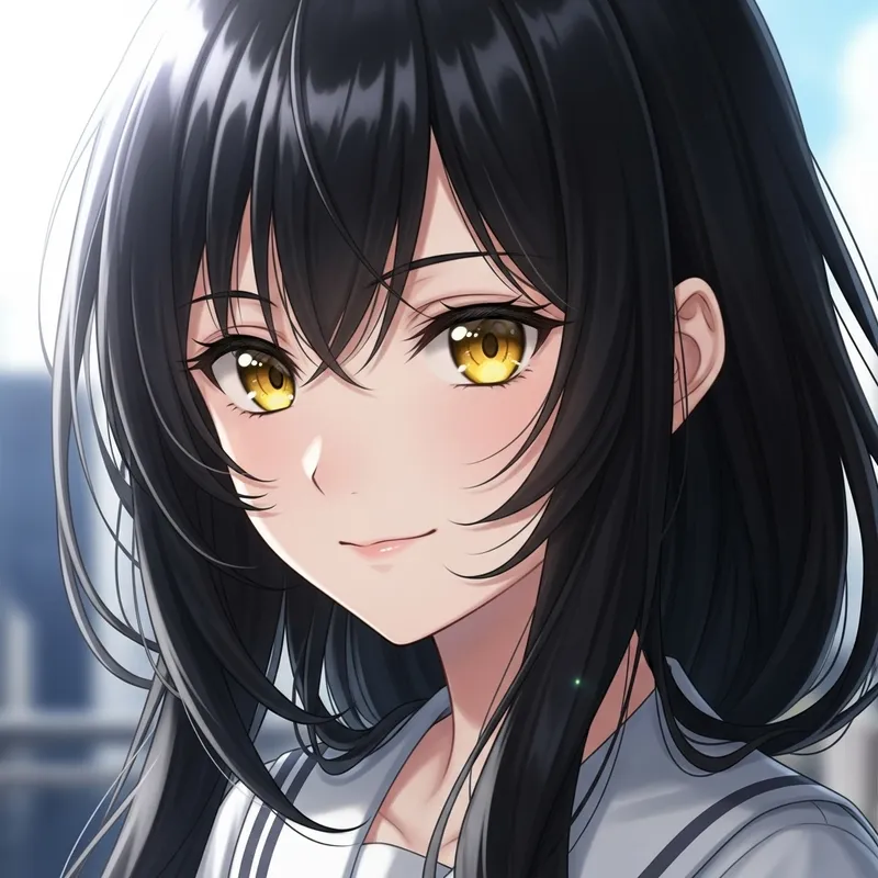 Anime Girl with Black Hair and Yellow Eyes in 8K Resolution