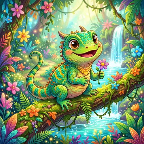 Cute Cartoon Lizard with Bright Colors