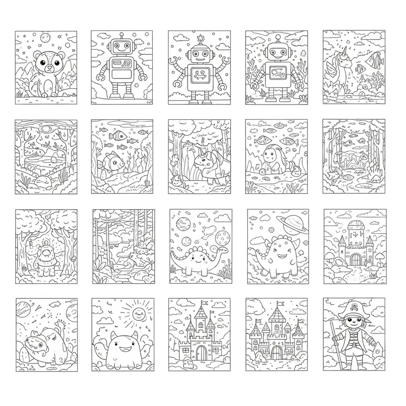 Cute Children's Coloring Images - Animals, Robots, Unicorns & More