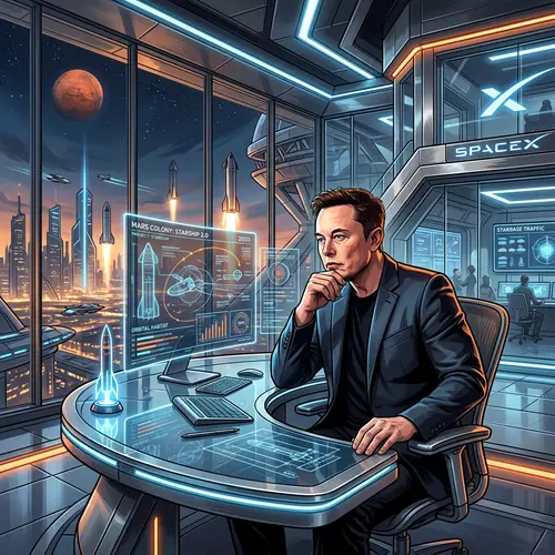 Elon Musk in a Futuristic Tech Office