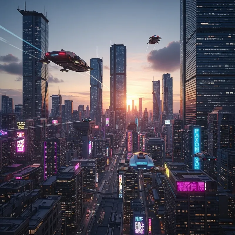 Cyberpunk Cityscape at Sunset | Neon Lights, Flying Cars & Skyscrapers Cyberpunk Cityscape at Sunset | Neon Lights, Flying Cars & Skyscrapers