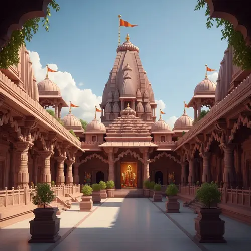 3D Animated Grand Temple Visualization - Indian Architecture