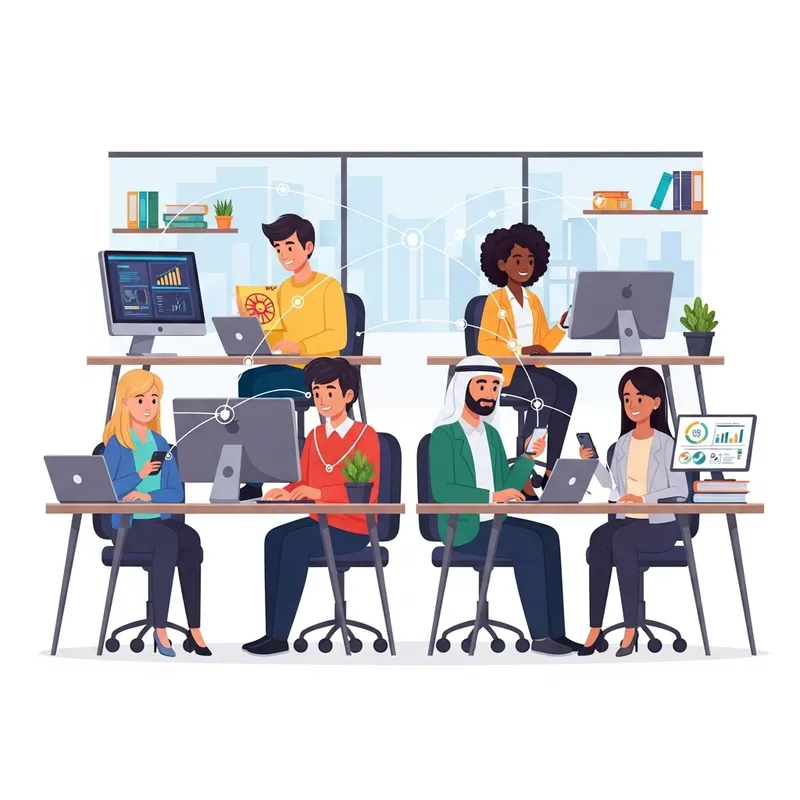 Diverse VK Team in Modern Office Space | Collaboration Illustration