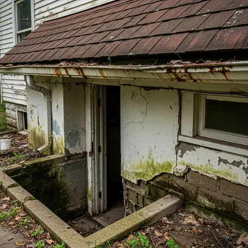 Abandoned House: Neglected Structure with Cracked Foundations