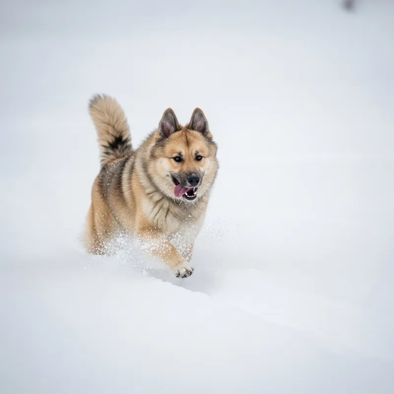 Happy Dog Frolicking in Snow