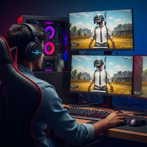 Immersed PlayerUnknown's Battlegrounds Gamer in Intense Focus