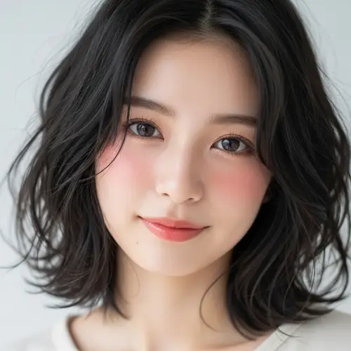 Beautiful Fair-Skinned Girl with Medium-Length Wavy Black Hair