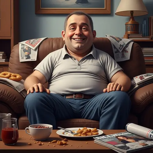 Comical Middle-Aged Man Grinning | Messy Setting