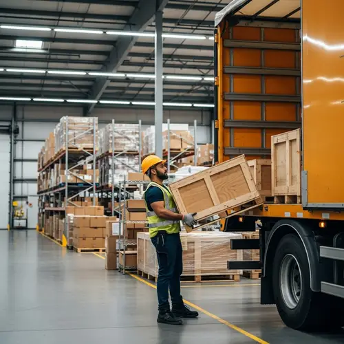South Asian Male Loading Cargo Truck in Industrial Warehouse