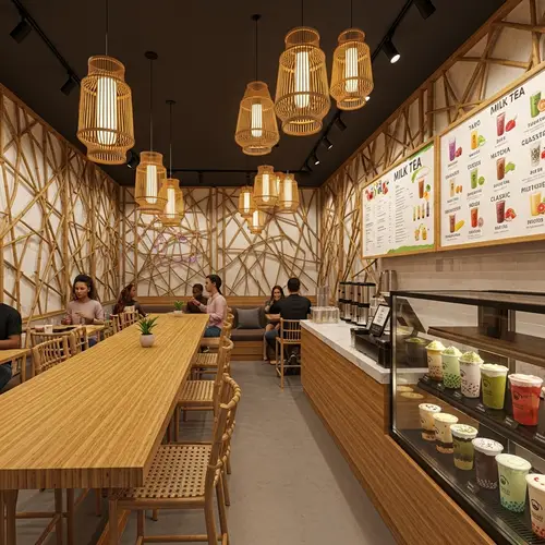 Bamboo-themed Milk Tea Shop: Cozy & Stylish Cafe Experience