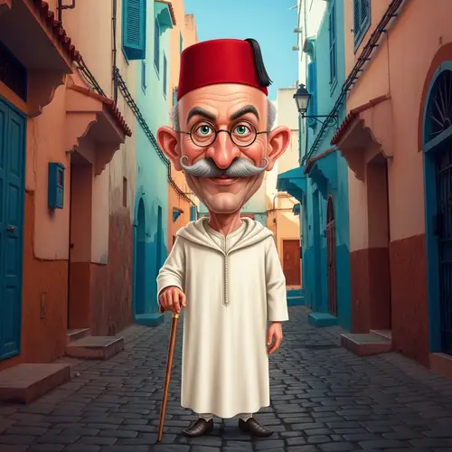 Traditional Tunisian Djebba: Caricature of a Middle-Aged Man