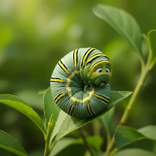 Scared Caterpillar in Nature - Green with Yellow Stripes
