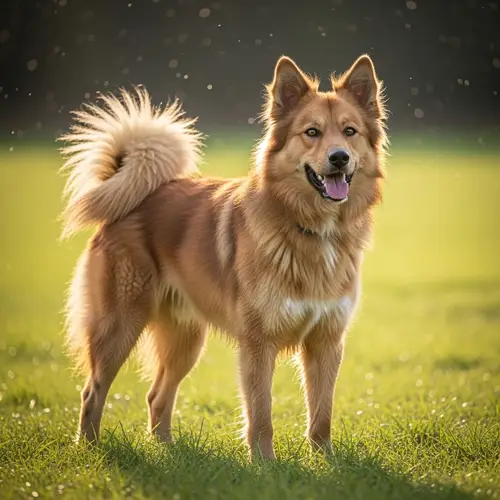 Energetic Sandy-Brown Dog in Lush Field | Playful Fluffy Canine