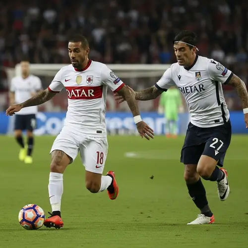Intense Football Match: South American vs Southern European Players