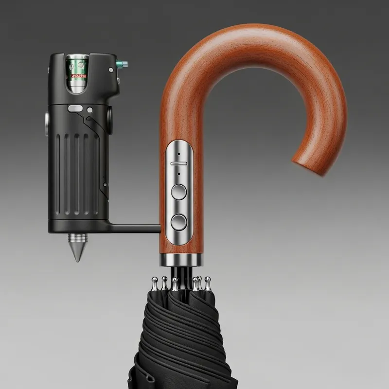 Customized Umbrella with Buttons and Taser Tip Handle