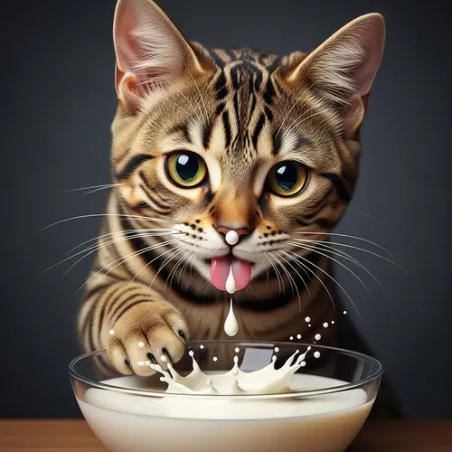 Adorable Fluffy Cat Playing with Creamy Milk - Heartwarming Scene