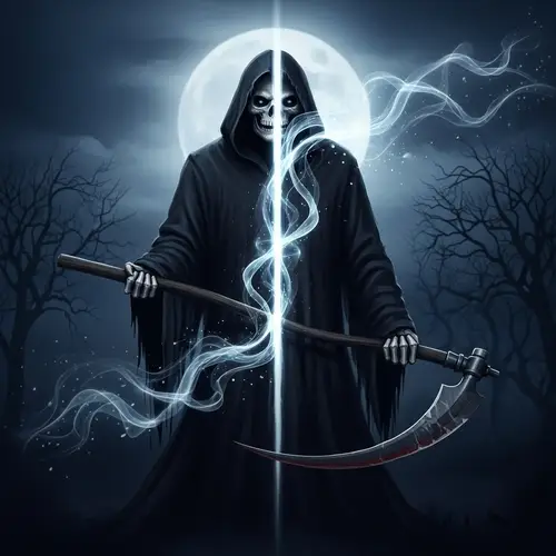 Splitting Grim Reaper in Moonlit Night - Dark Art Scene
