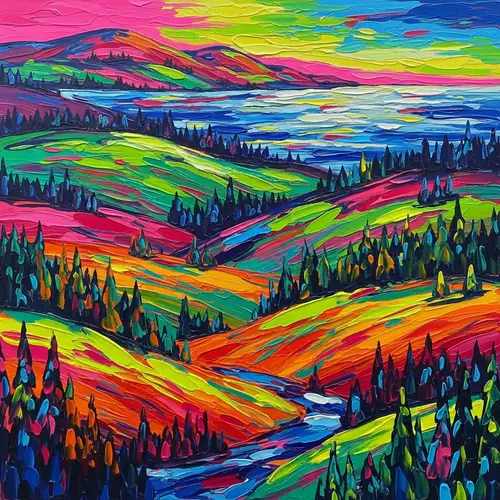 Vibrant Abstract Landscape Painting | Bold Color Mix