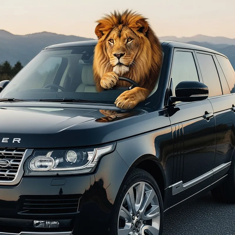 Range Rover with Lion: Wild Power and Elegance