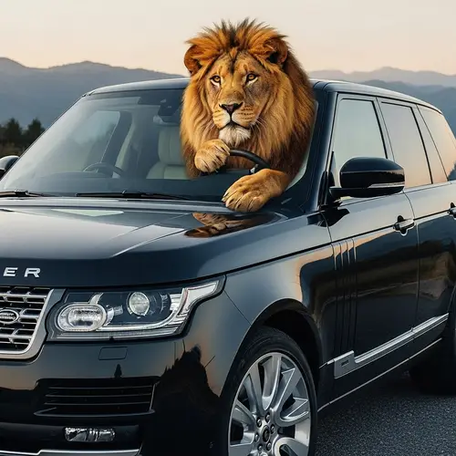 Luxury SUV with Majestic Lion: Wild Power and Elegance