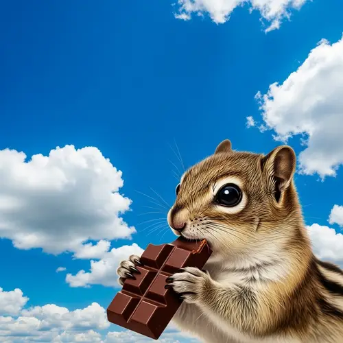 Adorable Creature Enjoying Dark Chocolate under Blue Sky