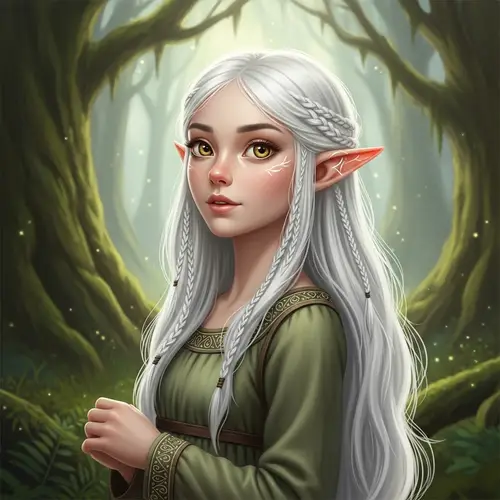 Elf Girl with Golden Eyes and White Hair