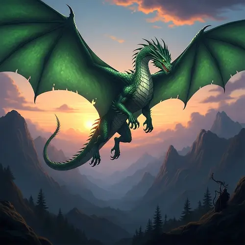 Majestic Dragon Soaring in Vibrant Sky | Breathtaking Sunset View