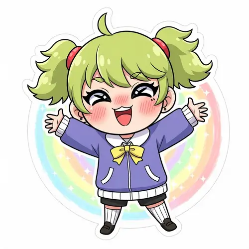 Vibrant Anime-Like Cartoon Character Sticker with Rainbow Palette