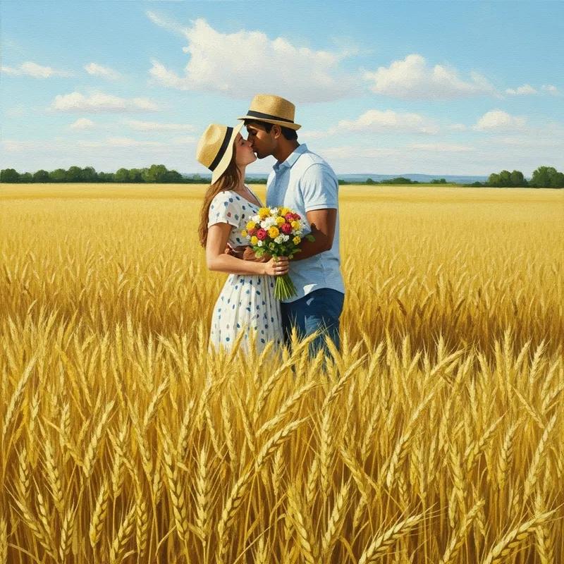 Romantic Wheat Field Kiss Painting | Art Scene Romantic Wheat Field Kiss Painting | Art Scene