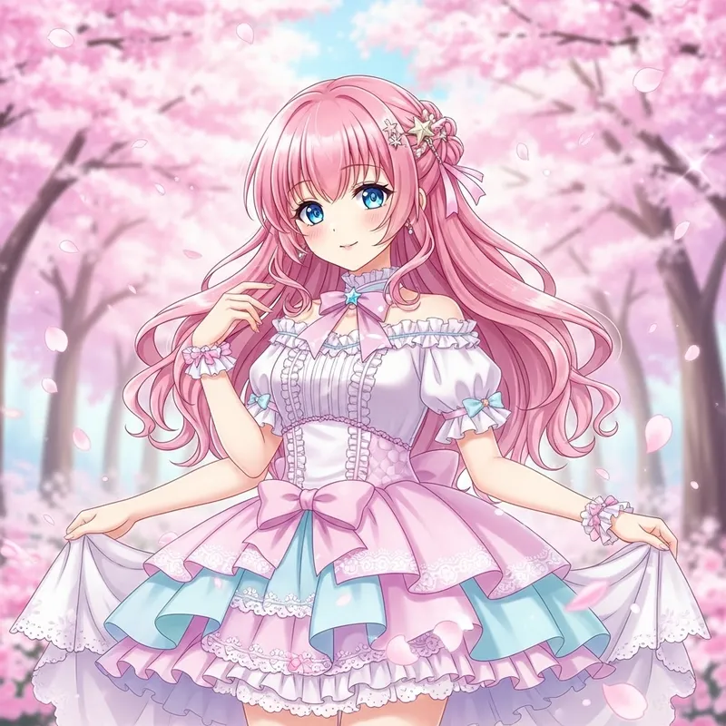 Cute Anime Girl in Enchanted Sakura Forest