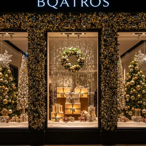 Luxurious Christmas Storefront with Elegant Gift Displays
