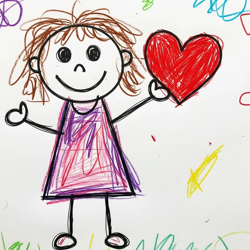 Charming Child Art: Girl Lifts Heart Painting