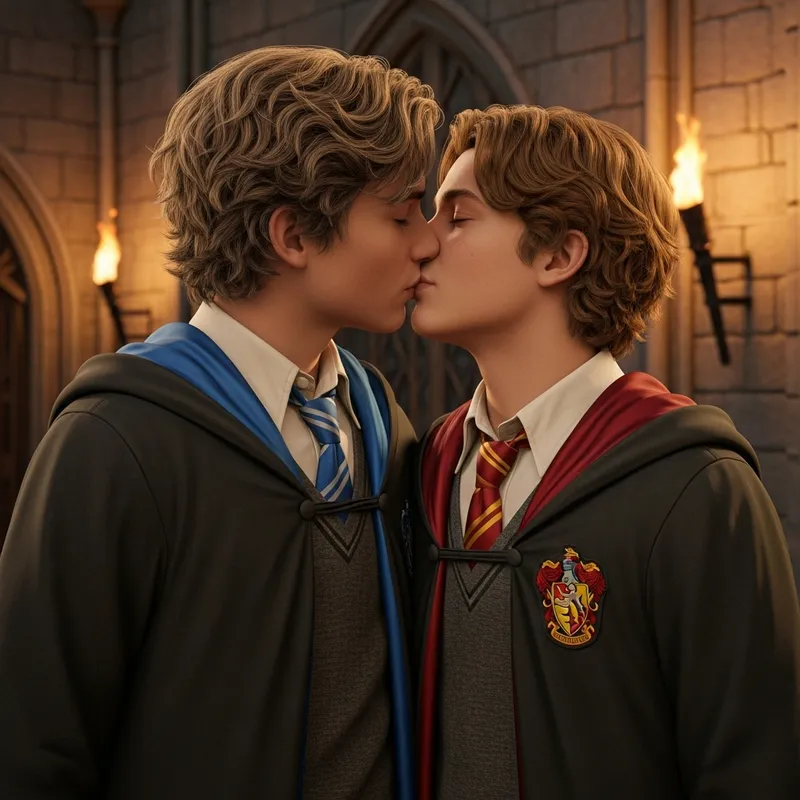 Magical Teenage Boys Kissing - House Allegiance Defiance