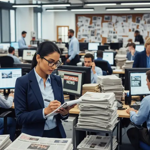 South Asian Female Journalist in Newspaper Office - Professional Image