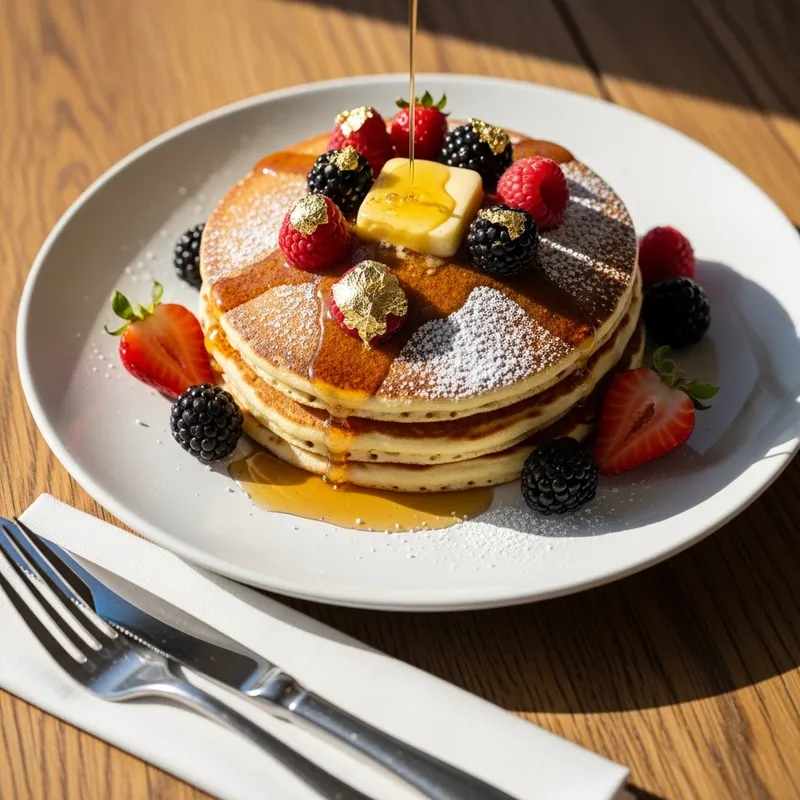 Indulgent $100 Gold Pancake with Berries and Gold Leaf