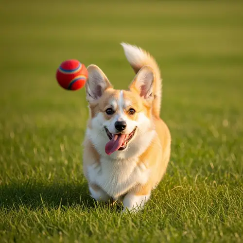 Adorable Short-Legged Corgi Playing in Green Meadow