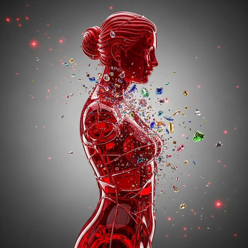 Mesmerizing Shattered Crystal Female Sculpture in Red