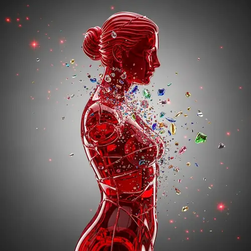 Vibrant Red Shattered Glass Statue in Female Shape