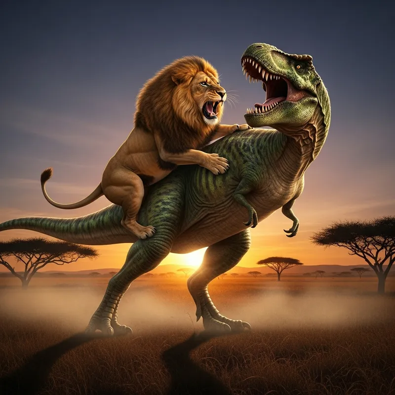 Epic Lion vs Dinosaur Showdown in Savage Encounter Epic Lion vs Dinosaur Showdown in Savage Encounter