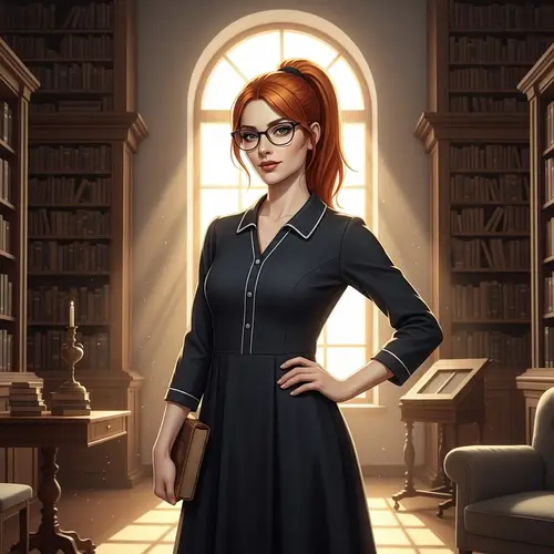 Confident Character with Bright Red Hair in High Ponytail