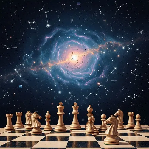 Celestial Chess Universe Painting | Graceful Chessboard Cosmos