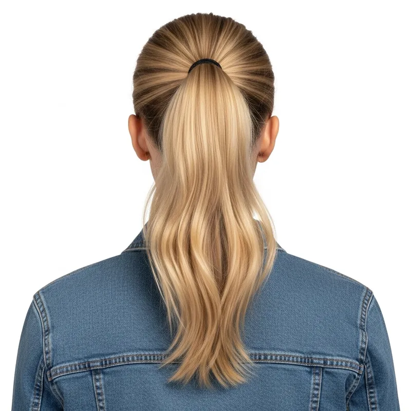 Blonde Long Wavy Hair Ponytail Back View