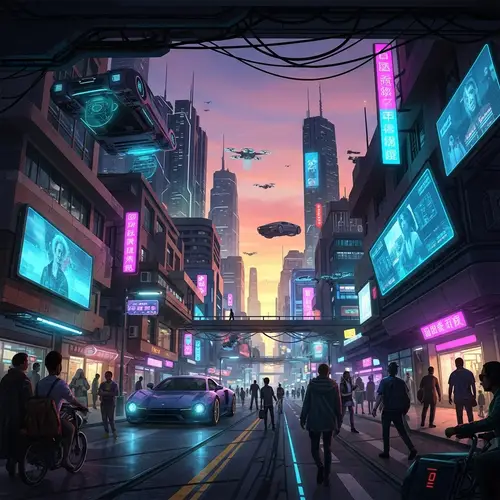 Futuristic Cyberpunk Cityscape at Sunset | Sci-Fi Urban Scene