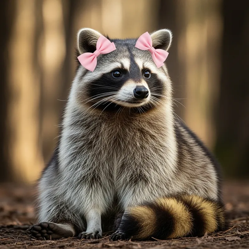 Cute Raccoon with Pink Bows | Wildlife Image
