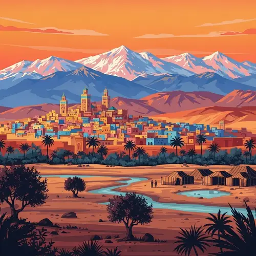 Moroccan Landscape: Vibrant Sunset over Atlas Mountains