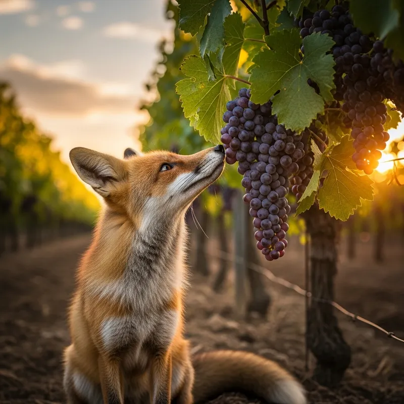Fox and Grape Bunch: A Charming Scene