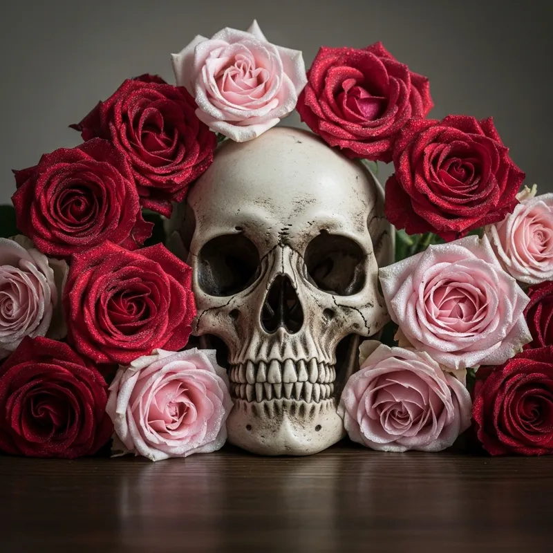 Skull and Roses: A Unique and Symbolic Composition